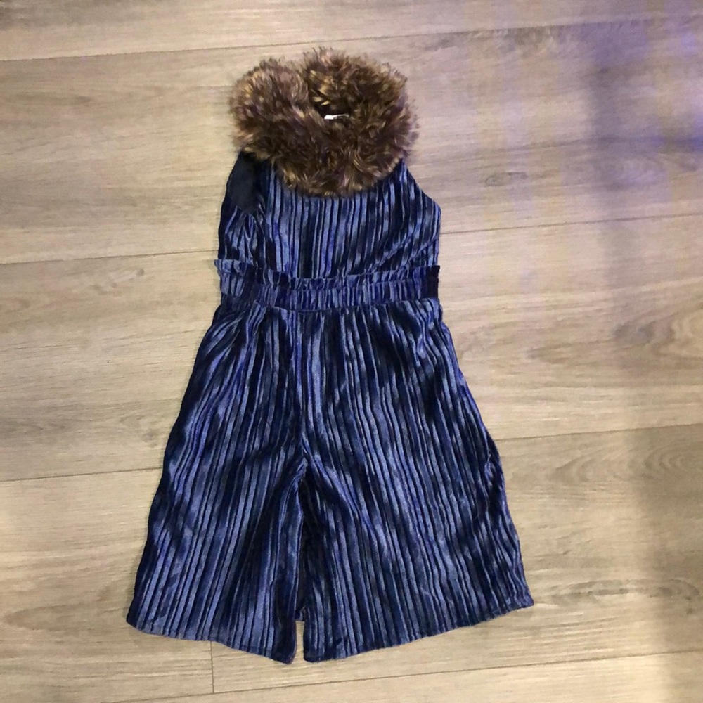 Janie and jack velvet faux fur collar jumpsuit